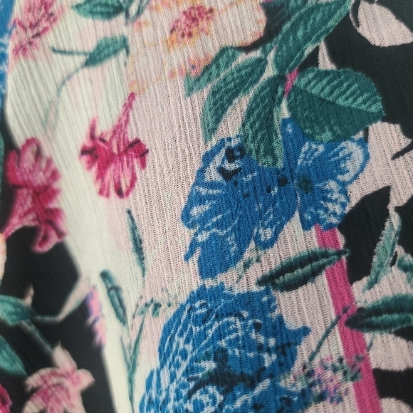 Guess Wrap Style Boho Floral Blouse Top Statement Sleeves Spring Summer Sheer - Picture 9 of 13